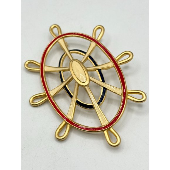 Vintage MJent Enamel gold brooch pin - Picture 3 of 5